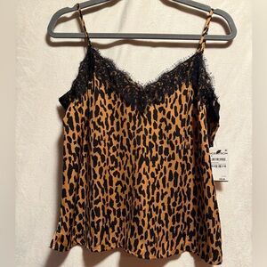 Nordstrom Animal Print Satin Cami with Black Lace
